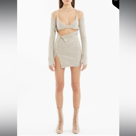 Ruve Selva sweater knit button through mini micro Skirt XS Sand - Picture 9 of 15